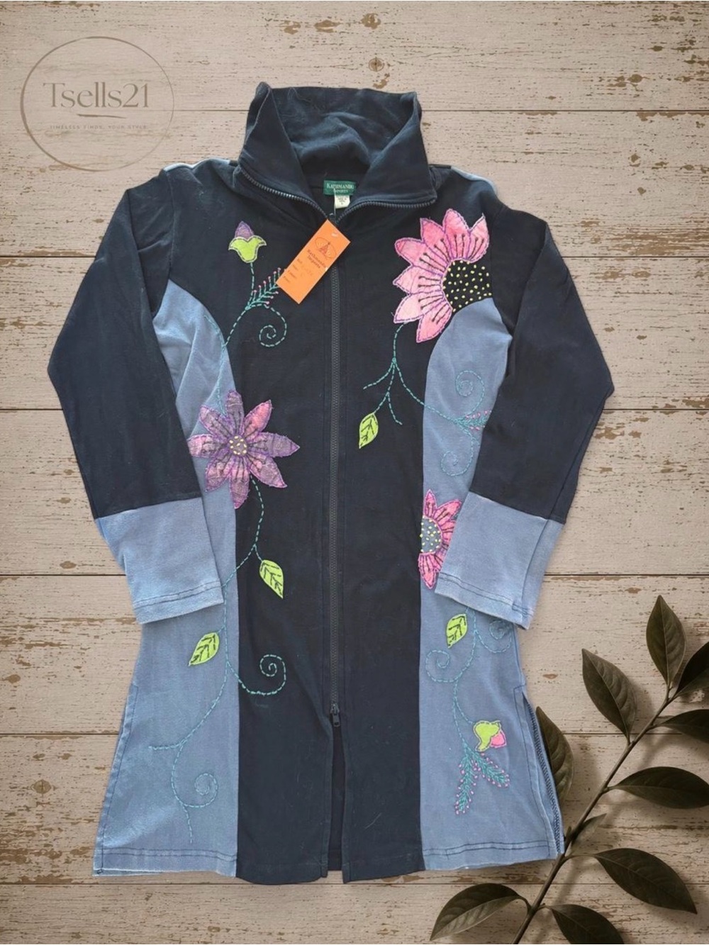 NWT Kathmandu Imports Vintage Y2K Handcrafted Floral Long Zip Jacket - Size L